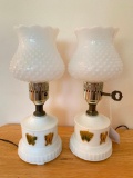 (2) Matching Milk Glass Lamps W/Hobnail Shades