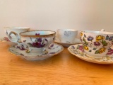 (4) Vintage Bone China & Porcelain Cups & Saucers