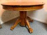 Antique Round Oak Table W/Claw Feet