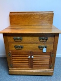 Antique Oak 2-Drawer Washstand & Back Splash