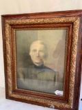 Antique Oak & Gesso Picture Frame W/Somebody's Grandma