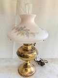 Rayo Brass Base Oil Lamp W/Hand Painted Shade-Has Been Electrified