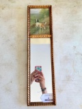 Antique Wall Mirror W/Ornate Gesso Frame & Cow Print At Top