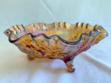 Imperial Glass 3-Footed Bowl W/Roses In Irrisdescent Marigold Color