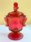 Signed Heisey Lidded Candy W/Sea-Horse Handles
