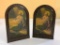 Matching Pressed Steel Bookends W/Picture Of Jesus