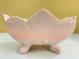 Pink Glass Footed Fruit Compote W/Embossed Decoration