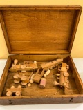 Home-Made Toy Trains In Antique Mortised Box