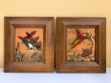 (2) Mid-Century Embossed Copper Plaques W/Enameling In Wooden Frames