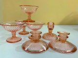 (7) Pcs. Of Pink Depression Glass In Swirl Pattern