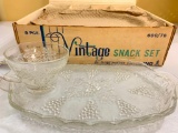 Mid-Century (8) Pc. Glass Snack Set In Original Box Made By Anchor Hocking Glass Co.