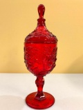 Tall Lidded Candy W/Embossed Leaves
