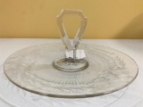 Crystal Etched Snack Dish W/Center Handle