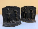 Matching Antique Cast Iron Bookends Titled 