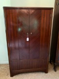 Vintage Cedar Lined Wardrobe W/Mahogany Veneer Front, Double Doors, & Bottom Drawer