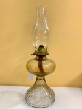 Antique Oil Lamp W/Brass Eagle Burner & Glass Chimney