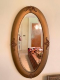 Antique Oval Beveled Wall Mirror W/Gesso Ornamentation