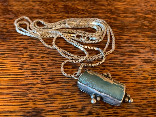 Silver Necklace with Green Stone