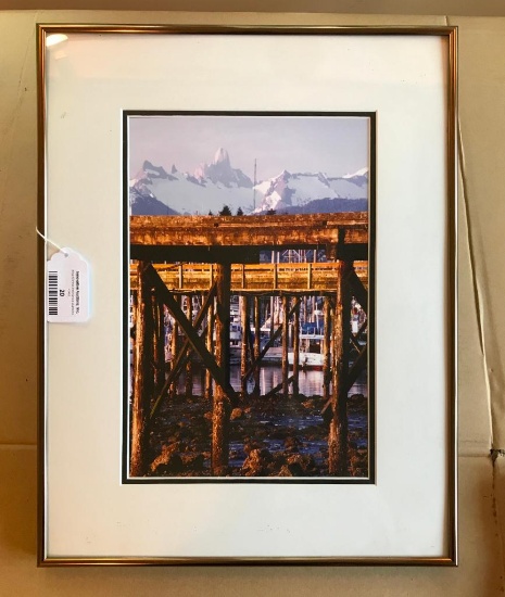 Framed Photo of Pier in Mountainous Climate