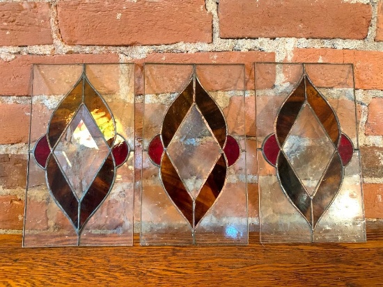 Three Decorative, Small Leaded Glass Panels