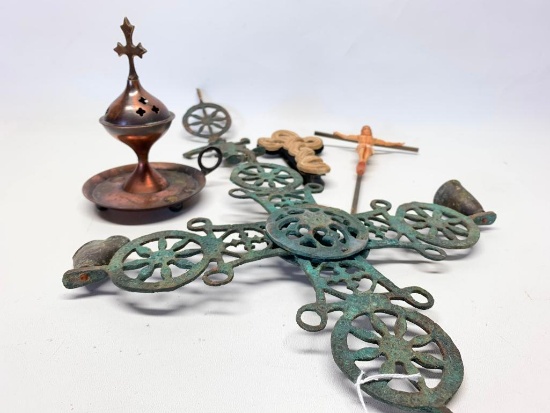 knights of St John Standing Cross, A Crucifix and Metal Hanging Candle Holder