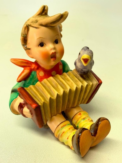 Hummel Goebel Lets Sing Boy with Accordion Bird German Porcelain Figurine