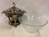 Chafing Dish and Glass Coke Popcorn Bowl