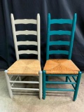 Two, Painted Ladder Back, Rush Bottom Chairs