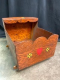 Vintage, Home Made, Wood, Doll Cradle with Hand Painted Accents