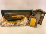 Small Toy Canoe and Two Fishing Themed Picture Frames