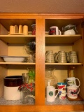 Upper Kitchen Cabinet of Mugs, Vase, A Chipped Crock and More!