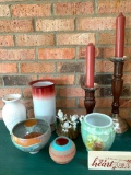 Group with Candle Sticks, Wood Reindeer, Porcelain Items and More