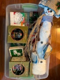 Tote of Christmas Ornaments with Solar Motion Items, Ornaments and Snowman