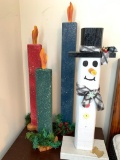 Wood Snowman and Decorative, Wood Candles
