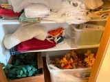 Three Shelves in Hall Closet of Faux Flowers, Towels and More!