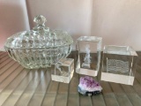 Covered Candy Dish and Paper Weights