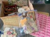 Lot with Sheet of 6 Cent Air Mail Stamps, Loose Stamps, Military spins and Patches