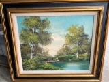 Framed Oil on Canvas of River Scene