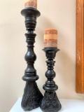 Pair of Contemporary, Wood Candle Holders