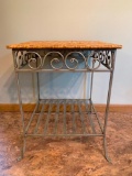 Wrought Iron, Wicker Top Decorative Side Table