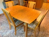 Oak Finish Table with Four, Cane Back Chairs