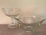 Raised Candy Dish and Glass Salad Bowl