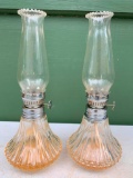 Pair of Small, Glass Oil Lamps