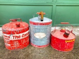 Three Vintage, Metal Gas Cans as Pictured