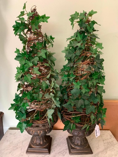 Pair of Ceramic Based, Decorative Greenery, Faux Plant