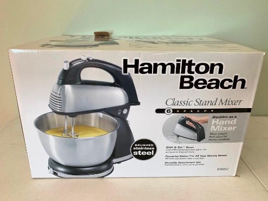 Still in Box, Hamilton Beach, Classic Stand Mixer, Brushed Stainless Steel
