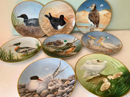 Group of 8 Bavarian Porcelain, West Germany, Danbury Mint Waterbird Plates