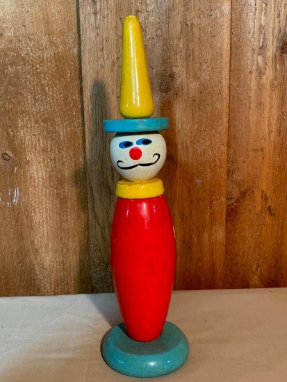 Vintage, Wood Toy with Bowling Pin Shape, 13" Tall