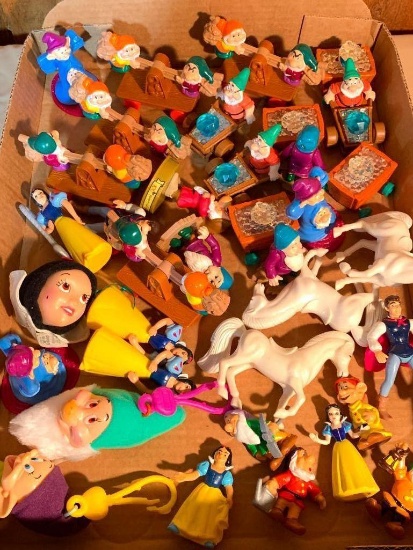 Group of Disney Snow White Toys and Some White Horses