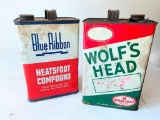 Wolf Head and Blue Ribbon Oil Cans as Pictured